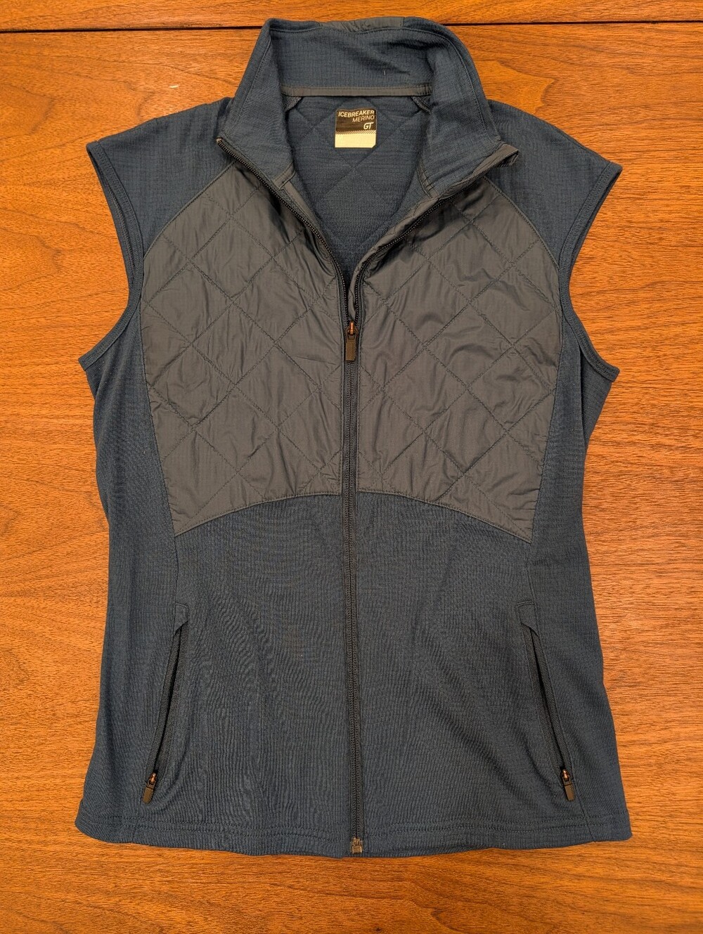 Icebreaker Merino GT Wool Blend Quilted Vest Women’s M Blue Grey